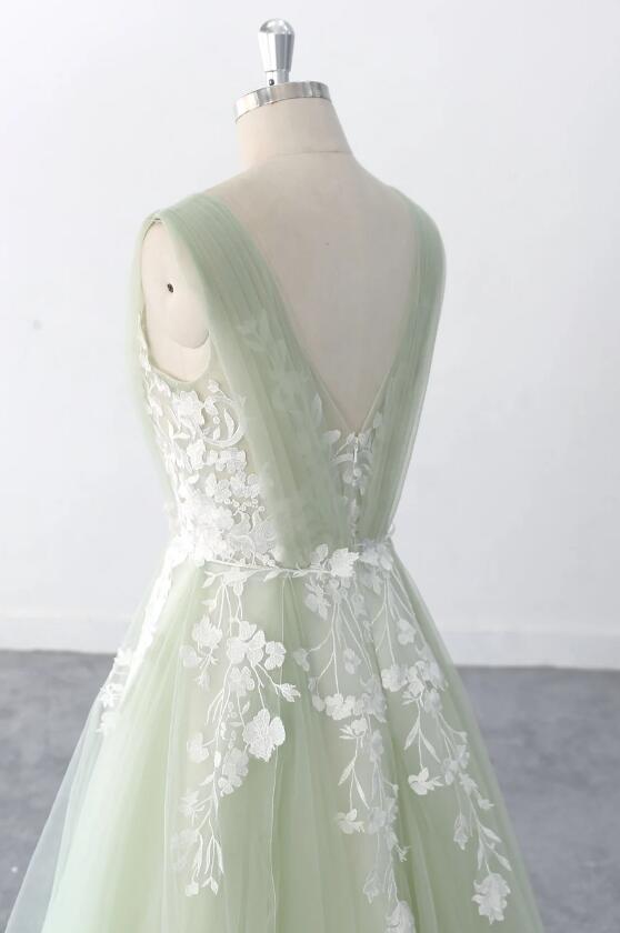 Light Green Prom Dress Long ,Colored Wedding Dresses, Sweet 16 Party Dresses PC1091