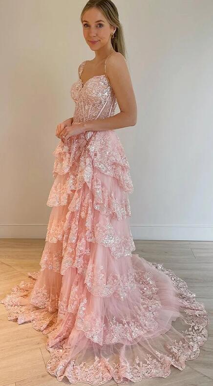 Lace Prom Dress Slit Skirt, Formal Dress, Evening Gown, Party Dresses PC1095