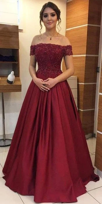 Burgundy Prom Dress Off The Shoulder Straps, Prom Dresses, Evening Dress, Dance Dress, Graduation School Party Gown, PC0420 - Promcoming