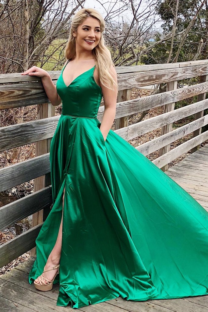 Green Prom Dress with Slit, Homecoming Dress ,Winter Formal Dress, Pageant Dance Dresses, Back To School Party Gown, PC0626 - Promcoming
