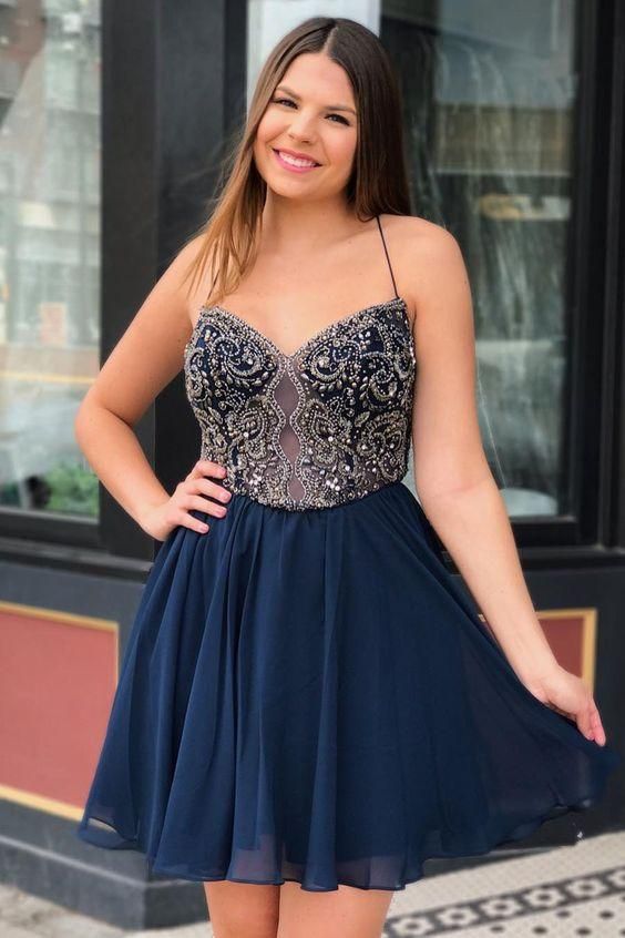 Navy Homecoming Dress, Short Prom Dress ,Formal Dress, Pageant Dance Dresses, Back To School Party Gown, PC0837