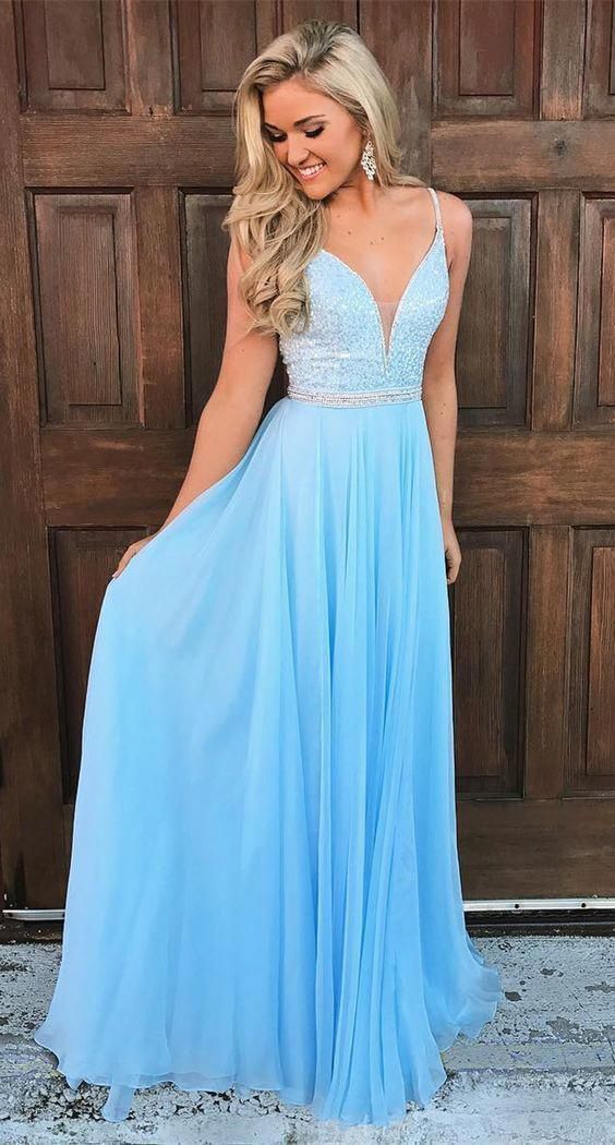 Sky Blue Prom Dress Beaded Bodice, Evening Dress ,Winter Formal Dress, Pageant Dance Dresses, Back To School Party Gown, PC0592 - Promcoming