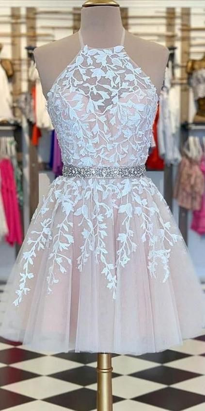 Lace Homecoming Dress Halter Neckline, Short Prom Dress, Evening Dress ,Winter Formal Dress, Pageant Dance Dresses, Back To School Party Gown, PC0580 - Promcoming