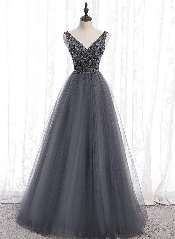 Silver Grey Prom Dress Long, Formal Ball Dress, Evening Dress, Dance Dresses, School Party Gown, PC0916