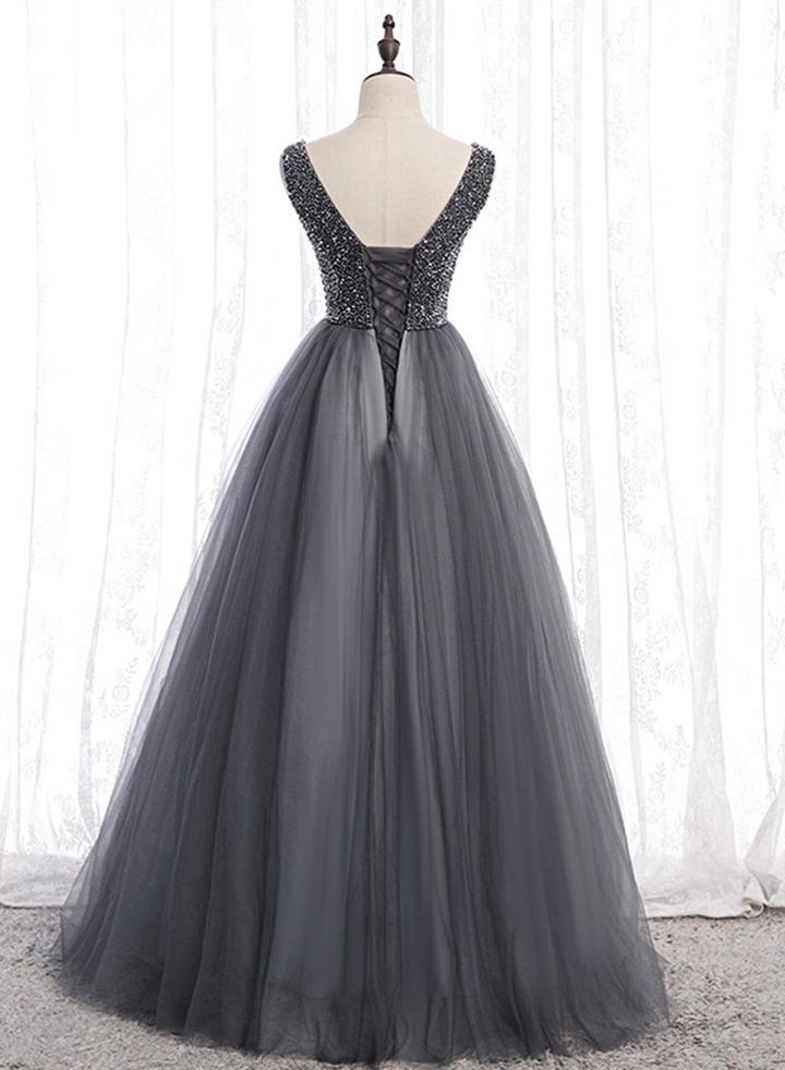 Silver Grey Prom Dress Long, Formal Ball Dress, Evening Dress, Dance Dresses, School Party Gown, PC0916