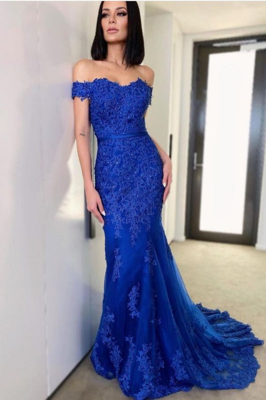 Mermaid Royal Blue Lace Prom Dress Long, Formal Dress, Evening Dress, Pageant Dance Dresses, School Party Gown, PC0757