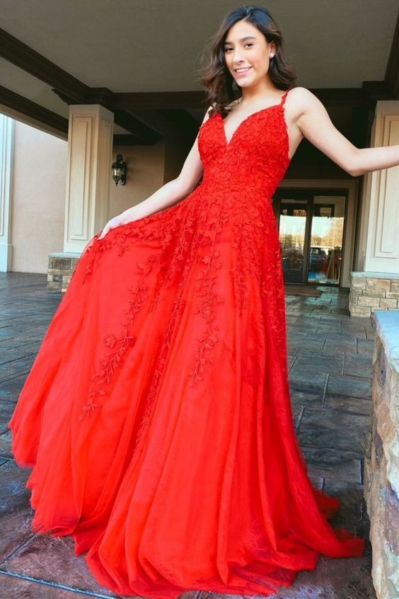 Red Lace Prom Dress Long, Formal Dress, Evening Dress, Pageant Dance Dresses, School Party Gown, PC0756