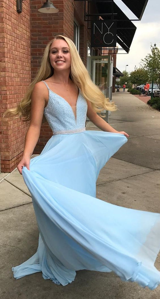 Light Blue Prom Dress , Formal Dress, Evening Dress, Pageant Dance Dresses, School Party Gown, PC0724