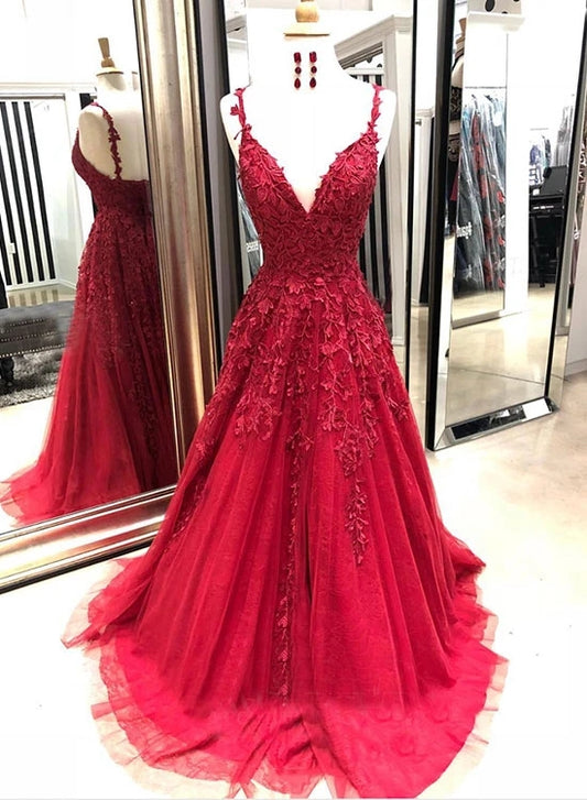 Burgundy Lace Prom Dress Long, Prom Dresses, Evening Dress, Dance Dress, Graduation School Party Gown, PC0419 - Promcoming