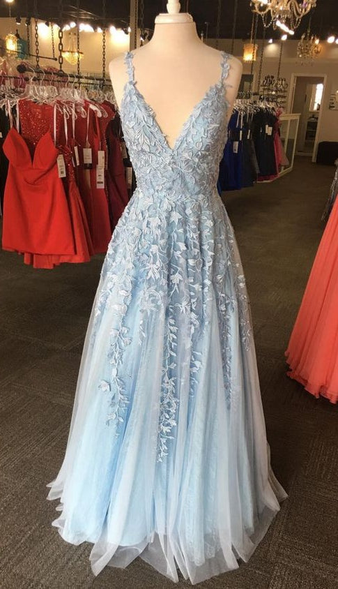 Light Blue Lace Prom Dress 2020, Evening Dress, Formal Dress, Graduation School Party Gown, PC0484 - Promcoming