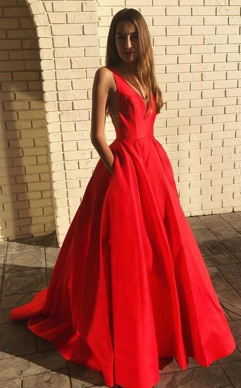 Red Prom Dress with Pockets, Evening Dress, Formal Dress, Graduation School Party Gown, PC0501 - Promcoming