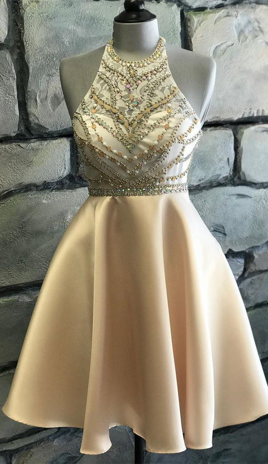 Homecoming Dress Halter Neckline, Short Prom Dress, Cocktail Dress, Dance Dresses, Back To School Party Gown, PC0870