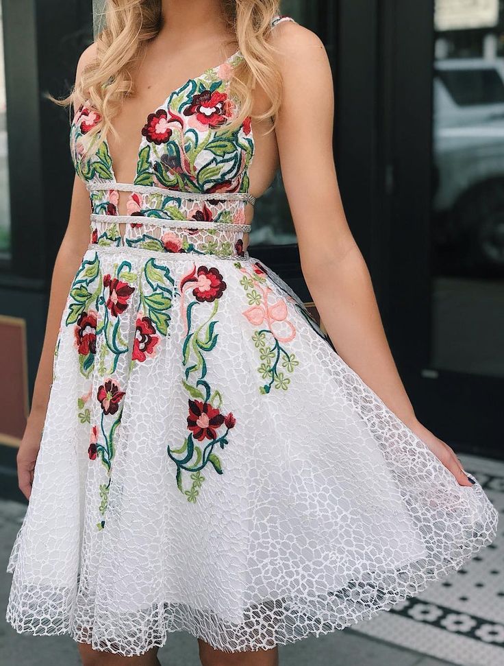 Sexy Embroidery Homecoming Dress Low Cut, Short Prom Dress ,Formal Dress, Pageant Dance Dresses, Back To School Party Gown, PC0833