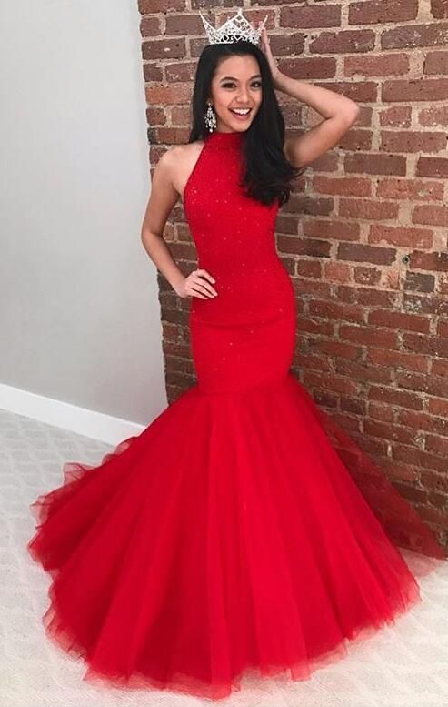 Red fitted Prom Dress Long, Formal Dress, Evening Dress, Pageant Dance Dresses, School Party Gown, PC0760