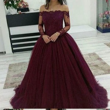 Purple Prom Dress Off The Shoulder Sleeves, Evening Dress, Dance Dress, Graduation School Party Gown, PC0431 - Promcoming