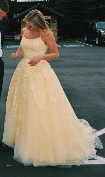 Yellow Lace Prom Dress A Line, Evening Dress, Dance Dress, Graduation School Party Gown, PC0466 - Promcoming