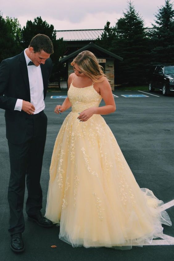 Yellow Lace Prom Dress A Line, Evening Dress, Dance Dress, Graduation School Party Gown, PC0466 - Promcoming