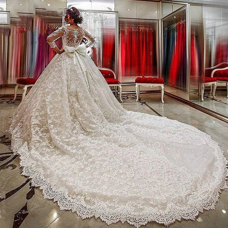 Princess Style Lace Wedding Dress Long Sleeves, Bridal Gown ,Dresses For Brides