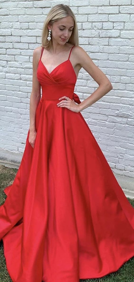 Red Satin Prom Dress , Winter Formal Dress, Pageant Dance Dresses, Back To School Party Gown, PC0684
