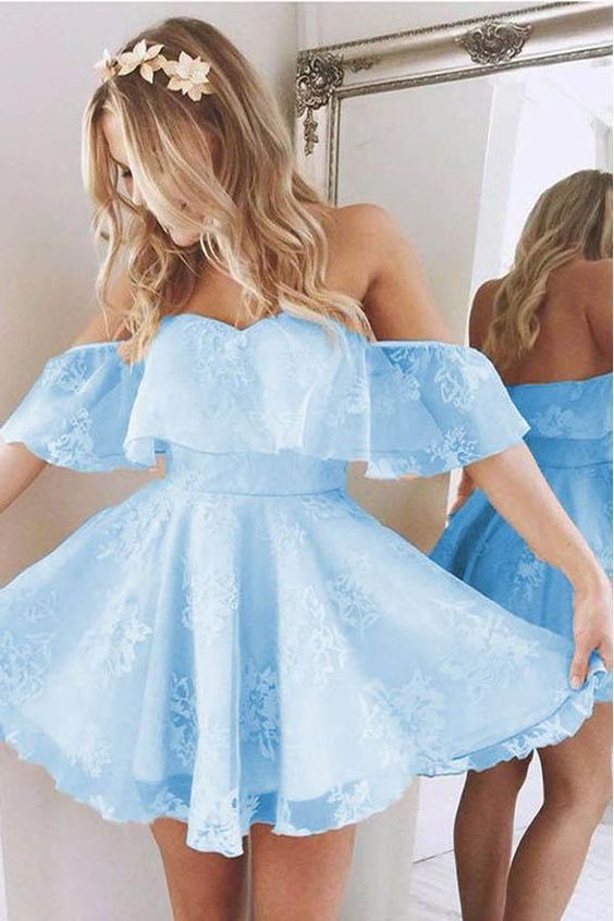 Light blue Lace Homecoming Dress, Short Prom Dress ,Formal Dress,Dance Dresses, Back To School Party Gown, PC0846