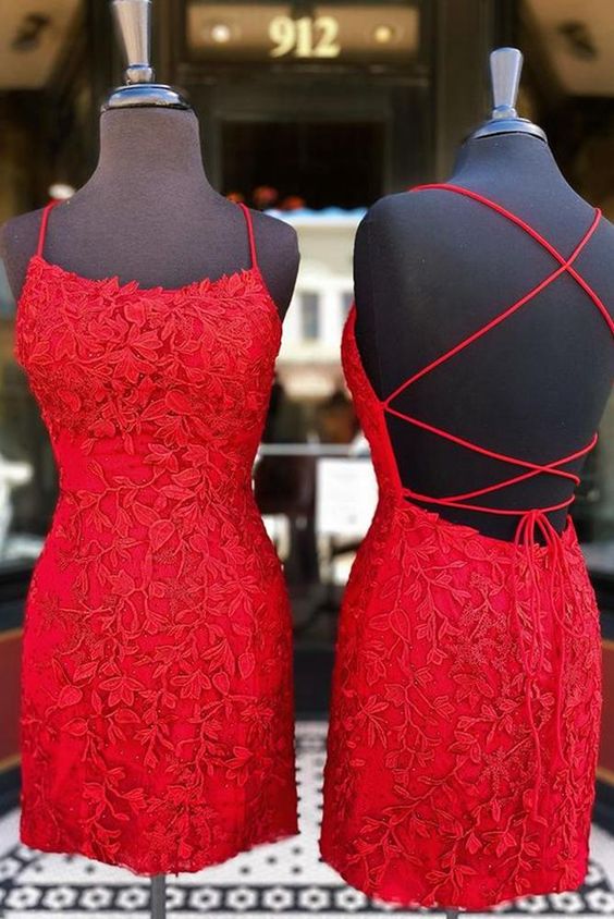 Red Lace Hoco Dress, Homecoming Dress, Short Prom Dress, Cocktail Dress, Dance Dresses, Back To School Party Gown, PC0880