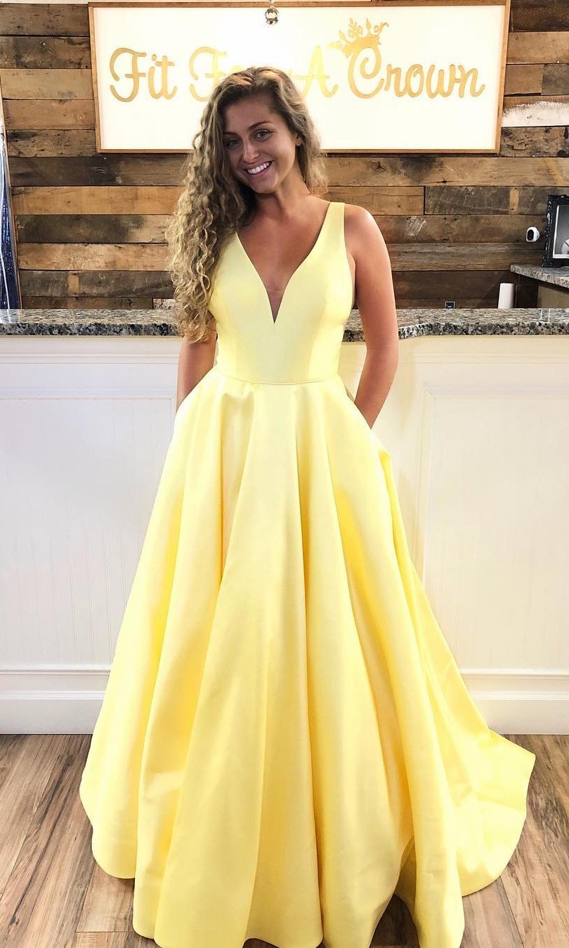 Yellow Satin Prom Dress A Line, Formal Dress, Evening Dress, Pageant Dance Dresses, School Party Gown, PC0714