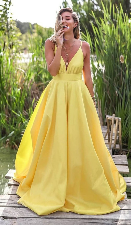 Yellow Prom Dress Deep V Neckline, Evening Dress, Special Occasion Dress, Formal Dress, Graduation School Party Gown, PC0508 - Promcoming