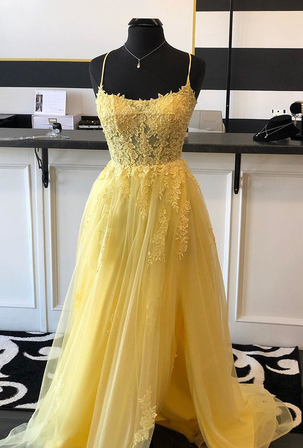 Yellow Prom Dress with Slit, Evening Dress, Formal Dress, Graduation School Party Gown, PC0479 - Promcoming