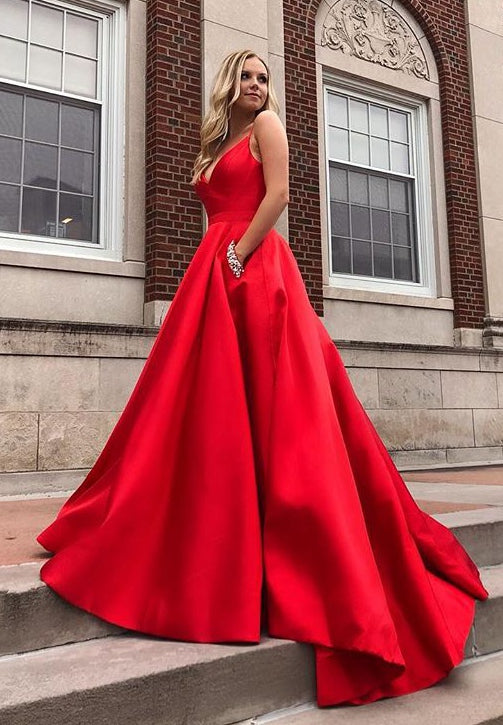 Red Satin Prom Dress Lace Up Back, Evening Dress, Special Occasion Dress, Formal Dress, Graduation School Party Gown, PC0510 - Promcoming