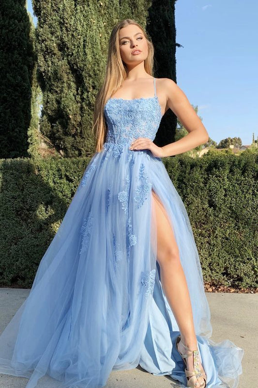 Sky Blue Prom Dress with High Slit, Homecoming Dress ,Winter Formal Dress, Pageant Dance Dresses, Back To School Party Gown, PC0621 - Promcoming