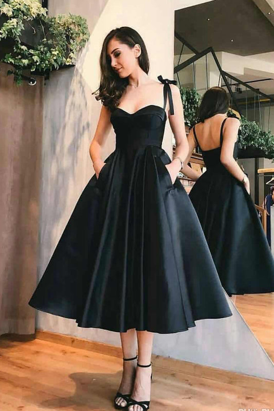 Black Satin Homecoming Dress, Short Prom Dress ,Winter Formal Dress, Pageant Dance Dresses, Back To School Party Gown, PC0988