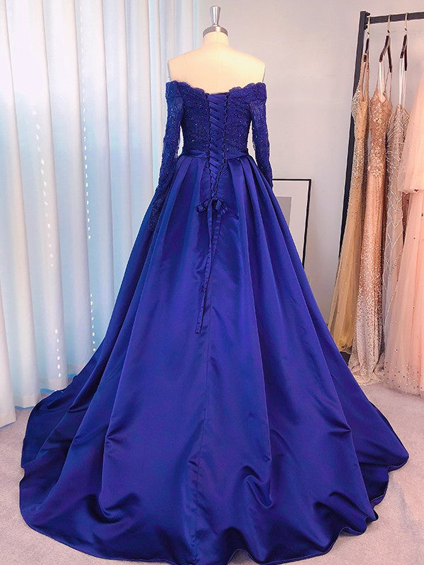Plus Size Royal Blue Prom Dress Long Sleeves, Formal Ball Dress, Evening Dress, Dance Dresses, School Party Gown, PC0815
