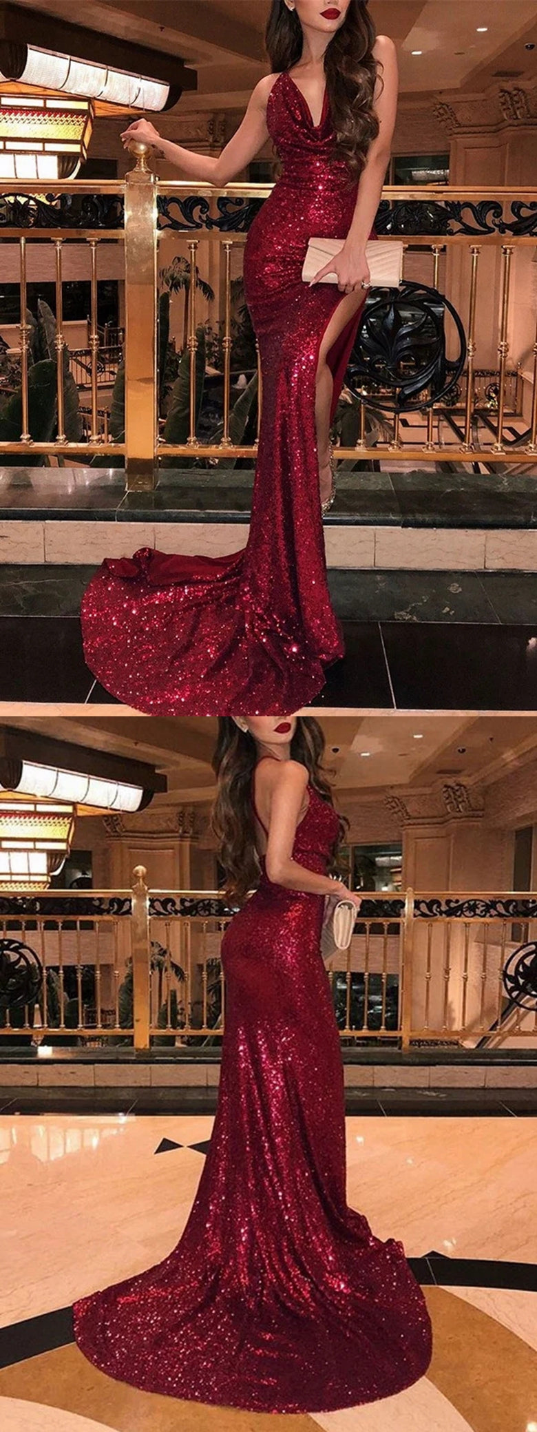 Sexy Sparkling Prom Dress with Slit, Formal Dress, Evening Dress, Pageant Dance Dresses, School Party Gown, PC0721