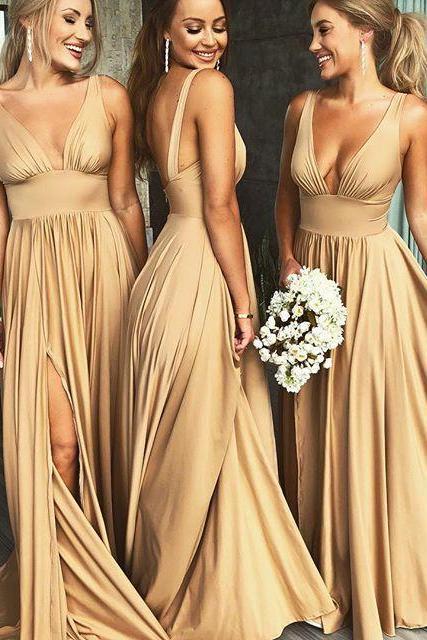 Sexy Gold Bridesmaid Dresses, Bridesmaid Dress, Wedding Party Dress, Dresses For Wedding, NB0003 - Promcoming