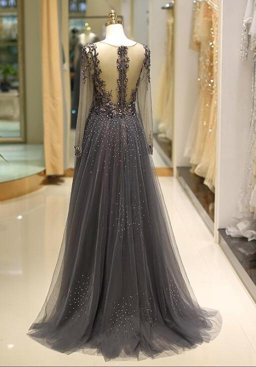 Beaded Prom Dress with Sleeves, Prom Dresses, Evening Dress, Dance Dress, Graduation School Party Gown, PC0390 - Promcoming
