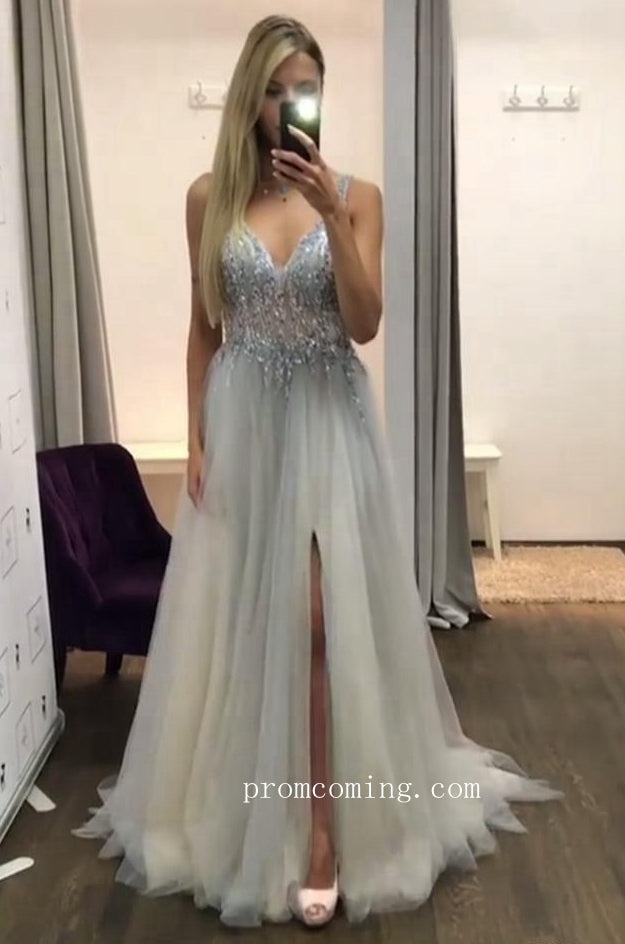 Sexy Beaded Prom Dress with Slit, Prom Dresses, Evening Dress, Graduation School Party Gown, PC0326 - Promcoming