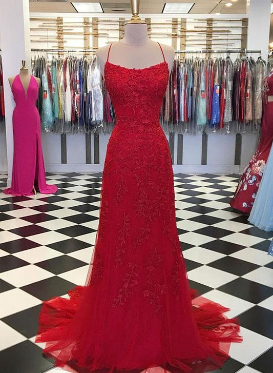 Red Lace Prom Dress, Formal Dress, Evening Dress, Pageant Dance Dresses, School Party Gown, PC0779