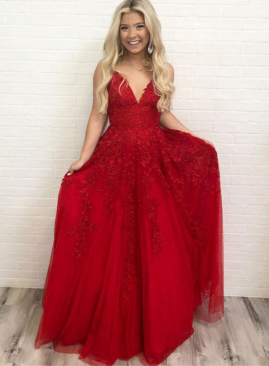 Red Lace Prom Dresses Long, Formal Ball Dress, Evening Dress, Dance Dresses, School Party Gown, PC0943