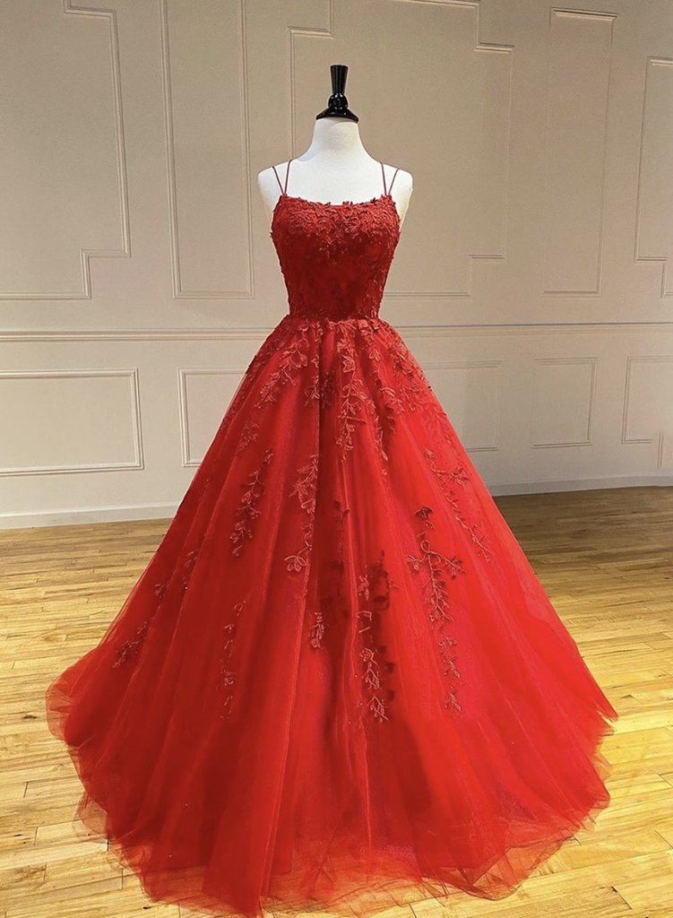 Red Lace Prom Dress Lace Up Back, Formal Dress, Evening Dress, Dance Dresses, School Party Gown, PC0789