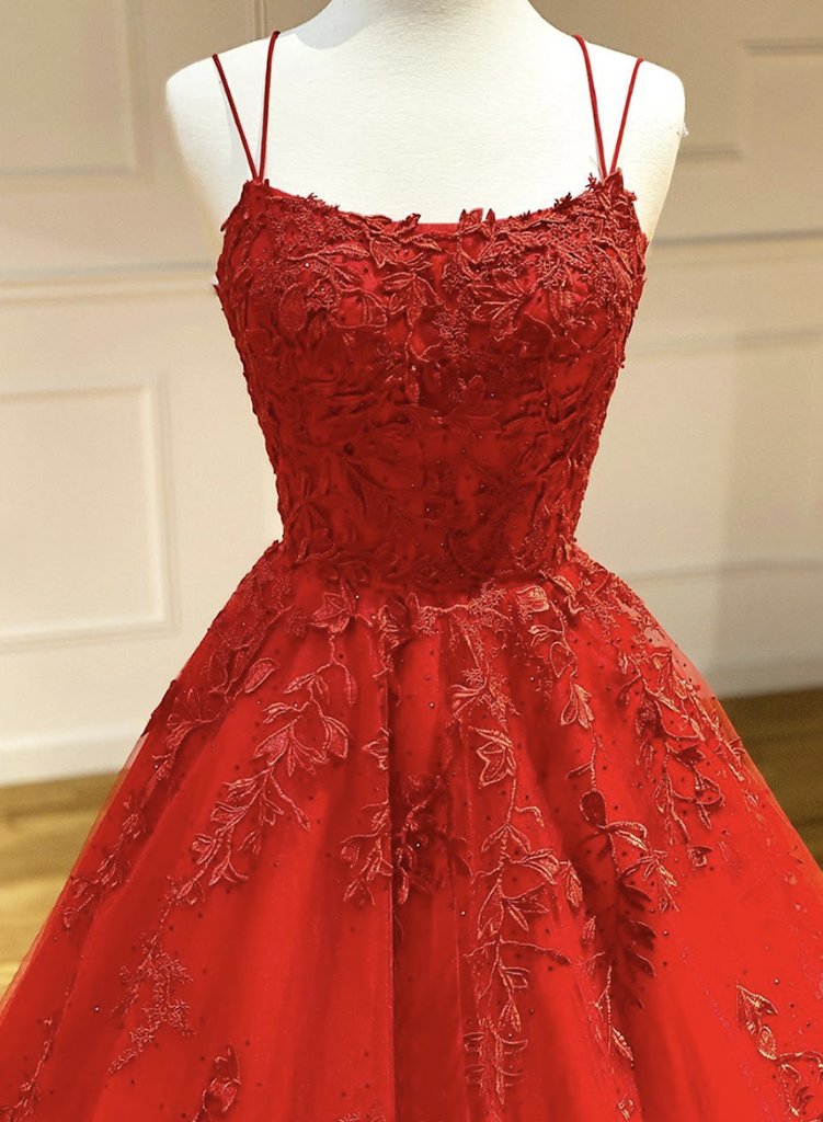 Red Lace Prom Dress Lace Up Back, Formal Dress, Evening Dress, Dance Dresses, School Party Gown, PC0789