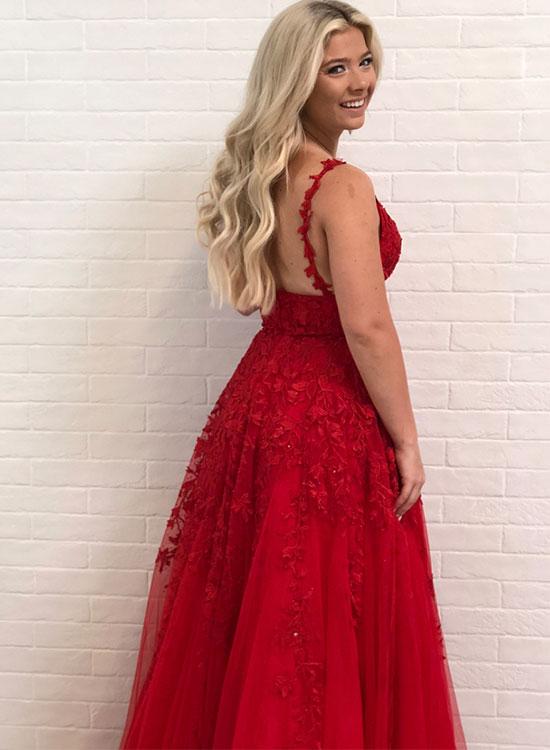 Red Lace Prom Dress , Formal Dress, Evening Dress, Pageant Dance Dresses, School Party Gown, PC0773