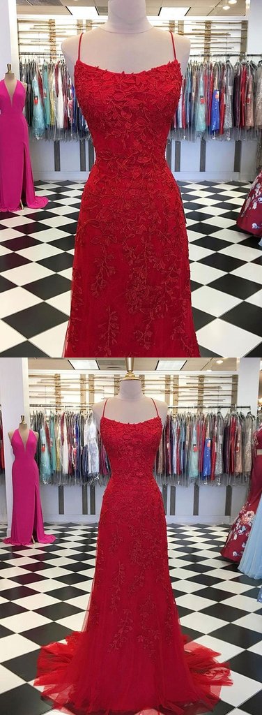 Red Lace Prom Dress, Formal Dress, Evening Dress, Pageant Dance Dresses, School Party Gown, PC0779