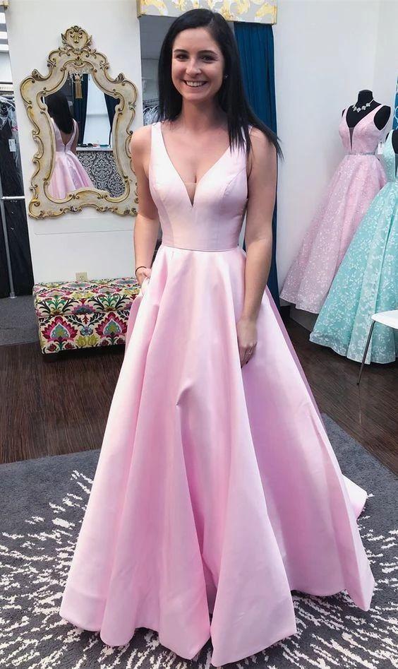 Pink Prom Dress Satin Fabric, Evening Dress, Dance Dress, Graduation School Party Gown, PC0454 - Promcoming