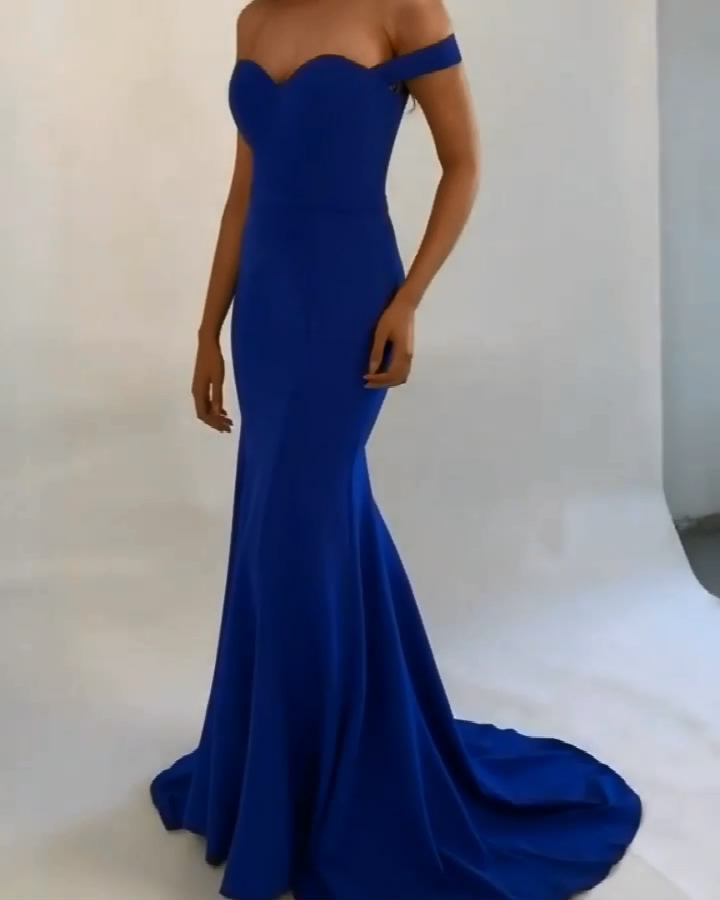 Royal Blue Prom Dress Off The Shoulder Straps, Prom Dresses, Evening Dress, Graduation School Party Gown, PC0327 - Promcoming