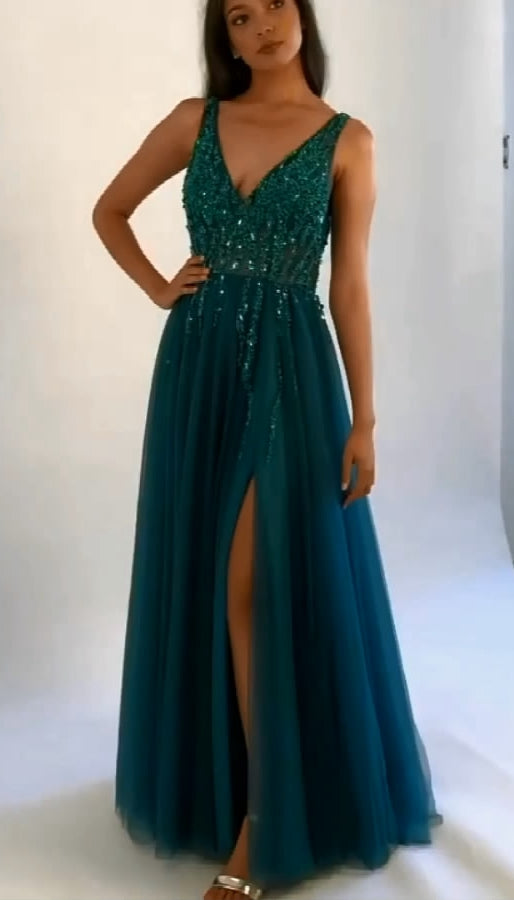 Green Prom Dress with Slit, Prom Dresses, Graduation School Party Gown, PC0325 - Promcoming