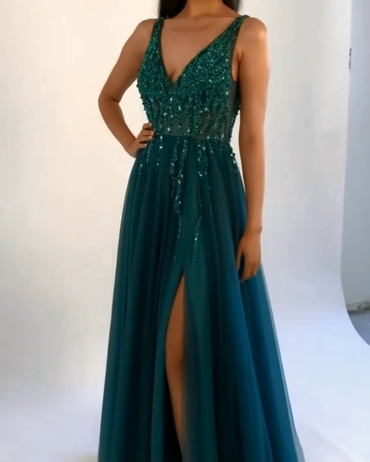 Green Prom Dress with Slit, Prom Dresses, Graduation School Party Gown, PC0325 - Promcoming