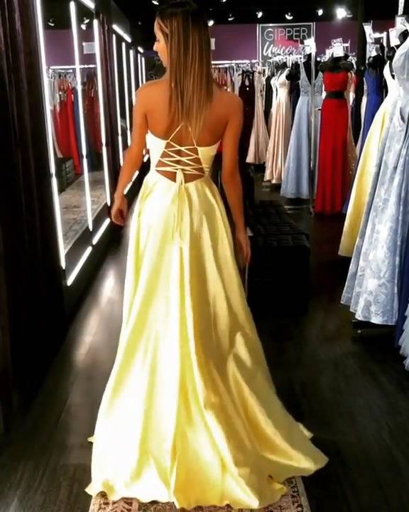 Sexy Yellow Prom Dress with Slit, Prom Dresses, Evening Dress, Dance Dress, Graduation School Party Gown, PC0417 - Promcoming