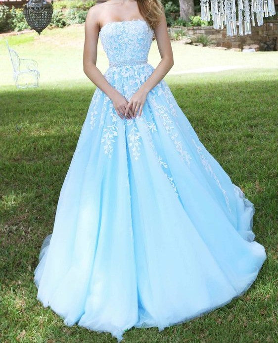 Light Blue Prom Dress , Formal Dress, Evening Dress, Pageant Dance Dresses, School Party Gown, PC0768