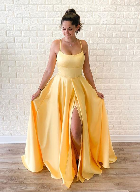 Yellow Prom Dress With Slit, Formal Dress, Evening Dress, Dance Dresses, School Party Gown, PC0785