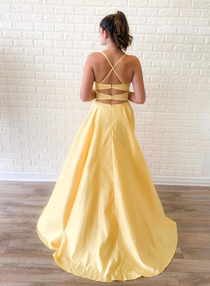 Yellow Prom Dress With Slit, Formal Dress, Evening Dress, Dance Dresses, School Party Gown, PC0785